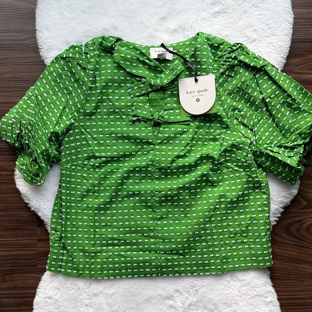 NWT Target x Kate Spade Green Puff Sleeve Cotton Blouse sz x-small